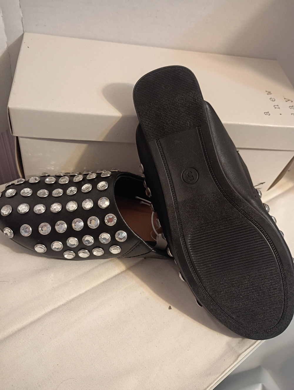 New! A New Day - Women's Channing Studded Slip On Mule Flats Black Size 5 - Picture 6 of 6